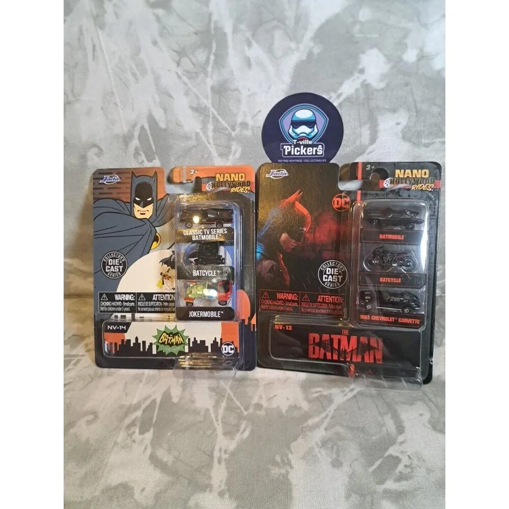 Lot Of (2) JADA New Batman & 1966 TV Batman Hollywood Nano Diecast 3 Pcs Sets
